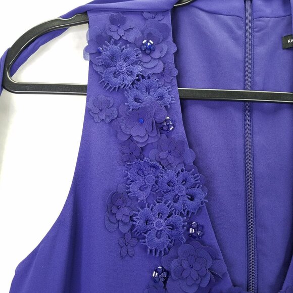 Karen Millan Mini Dress Sz 6 Floral Applique Beads Taffeta Purple Ruffle Tiered - Picture 8 of 16